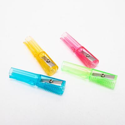 China Manganese Steel/PS Material Custom Design Unique Shape Transparent Pencil Sharpener With Pen Cap for sale