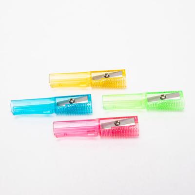 China Manganese Steel/PS Material Custom Design Unique Shape Transparent Pencil Sharpener With Pen Cap for sale