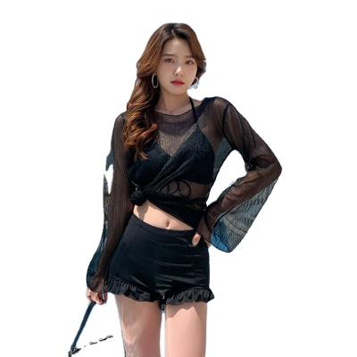 China Korean hot spring lace factory customization QUICK DRY female split boxer bikini sexy long sleeve swimsuit for sale