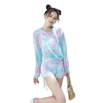 China New Bikini QUICK DRY Split Three Piece Blouse Mesh Conservative Sexy Cover Belly Slimming Hot Spring Bathing Suit for sale