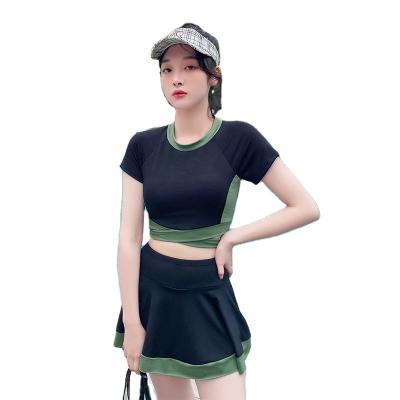 China Summer QUICK DRY female one piece boxer swimsuit sports student conservative slim swimwear for sale