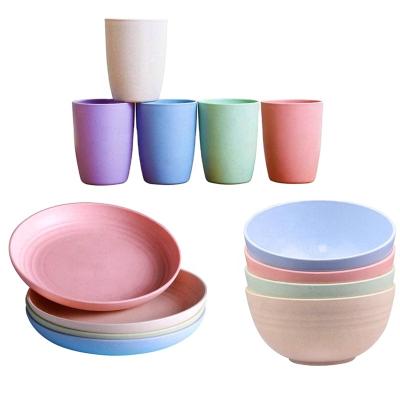 China Factory Sustainable Bowls Mugs Wheat Straw Plastic Dinnerware Sets Dishes Mugs Wheat Straw Plastic Dinnerware Sets for sale