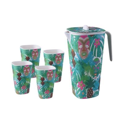 China Sustainable set of 5 pcs eco coffee cup reusable hard bamboo fiber mug with lid for milk tea for sale