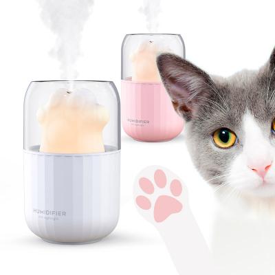 China New OEM 300ml Cat Paw LED Car Light Mini Small USB Cute Car Air Humidifier Cat Humidifier Ultrasonic Cool Mist Diffuser for sale