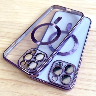 China Shockproof for Magsafe plating transparent TPU phone case for iPhone 14 pro phone camera lens to protect mobile case for iPhone 14 pro for sale