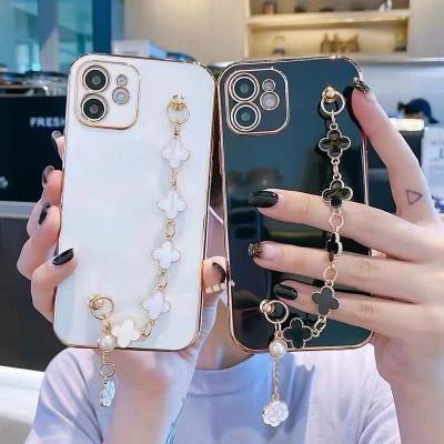 China Luxury Waterproof Flower Wrist Chain Strap Plating Phone Case For iPhone 7 8 6 Max Plating Shockproof Protective Back Case iPhone Xs Xr X for sale