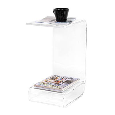 China Custom Clear Acrylic High End End Table G Shaped Transparent Nightstand Small Side End Table For Bedroom Accent Aesthetic Narrow Table for sale