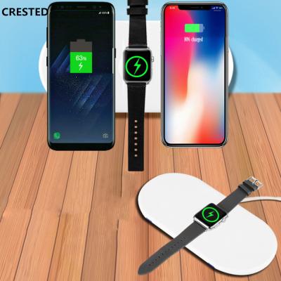 China CREST Silicone Charger For Apple Watch Band Series 5 4 3 2 1 Fast Charging Pad IPhone X 8 Plus 10W Qi Wireless Fast Charging 3in1 for sale