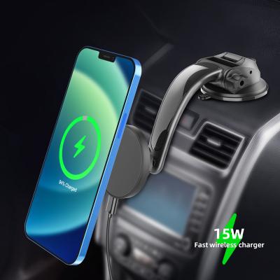 China 2021 New Arrivals 15W Qi Car Wireless Dash Mount Phone Holder Adjustable Fast Charging Magnetic Car Phone Holder for sale