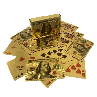 China Durable Custom Printing Size 100 Dollar 24K Gold Foil Playing Cards Quality for sale