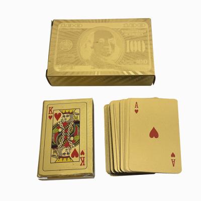 China Mini Size Plastic Card Gold Foil 999 100 Dollar Playing Cards 24k Gold Foil Plated Poker for sale