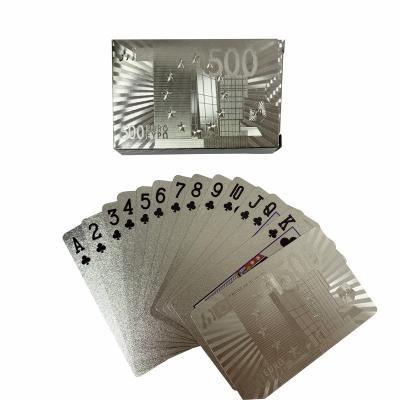 China USA Design 500 Euro Custom Playing Cards Custom Playing Card Silver Foil Waterproof Plastic Poker for sale