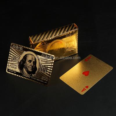 China US Dollar Style Playing Cards Dollar Versions Plastic 100 Gold Foil Plated Playing Cards For Amusement for sale