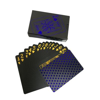 China Shiny China Playing Cards Casino For Adult 100% Plastic Non Fade Custom Printing Black Playing Cards Foil Poker Cards for sale