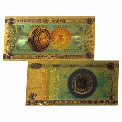 China BITCOIN 24k Gold Foil Banknote For Promotion One BITCOIN Bills 999 Waterproof Aluminum Plated For Collection Gift for sale