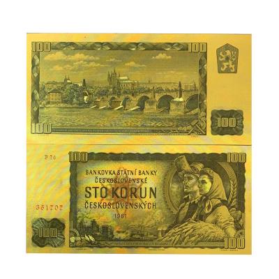 China Czech Slovakia Novelty 24K Gold Foil Banknote Czech Slovakia For Collection SK 100 Currency For Birthday Gift for sale