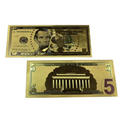 China USA USA Money Gold Design 5 Dollar Bill Currency Pure Gold Foil Banknote for sale