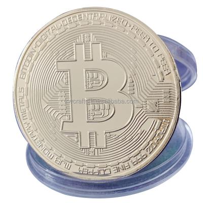 China Folk Art Custom Virtua Currency Commemorative Bitcoin Ethereum Silver Coin 40*10mm with Clear Plastic Box for sale