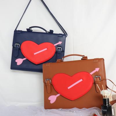 China Ins Style Anti-theft Custom Design Women Briefcase Shoulder Bag Kawaii Heart Shaped Bag for sale