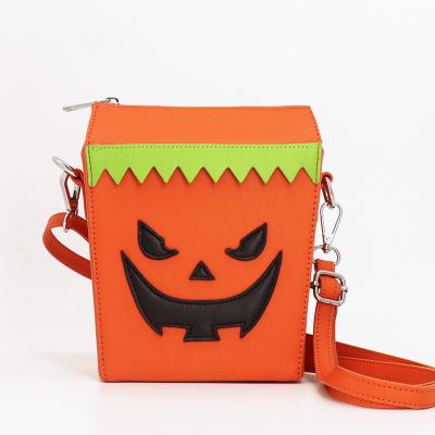 China The Other Pumpkin Bag Halloween Designer Crossbody Purse Vegan Leather Box Shape Custom Lady Shoulder Bags for sale