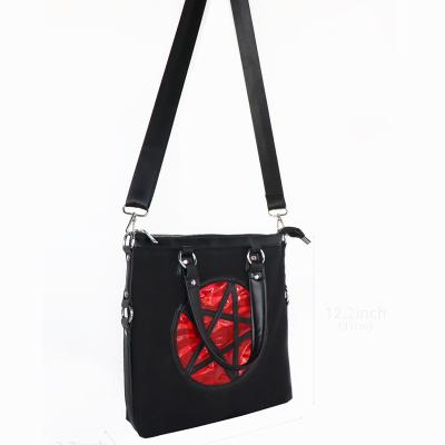 China Other Gothic Style Tote Bags Women Canvas Hand Made To Order Bags With Pentagram Large Capacity Holographic Shoulder Purse for sale