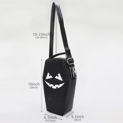 China Fashion Custom Design Comic Style Women Shoulder To Bag Coffin Shaped Gothic Handbag With Printing Handle Purse for sale