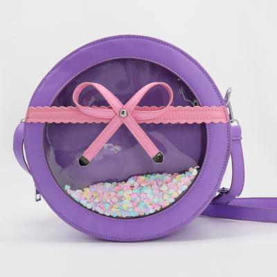 China Ita Bag Custom Waterproof Lolita Style Round Pin Bag Manufacturer With Sequin Inside Window Cosplay Purse for sale