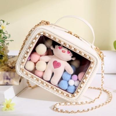 China ITA Bag OEM PU Purse Diamond Pattern Women PVC Clear Window Anti-theft Custom Leather Chain EVA Bag for sale