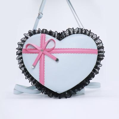 China Waterproof Heart Shape Korean Kawaii Style Clutch Cross - Cute Body Bag Lace Backpack Women Custom Made With Bowknot for sale