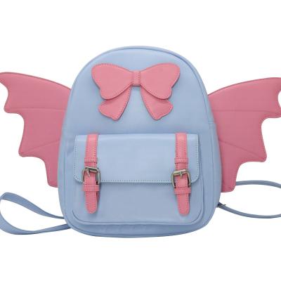 China Lolita Kawaii Cute Waterproof Ins PU Leather Lady Backpack With Detachable Wings for sale