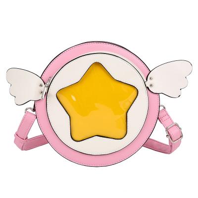 China Custom Waterproof Anime Binary Stars Girls PVC Clear Plastic Window Round Shaped Ita Crossbody Bag With Wings for sale