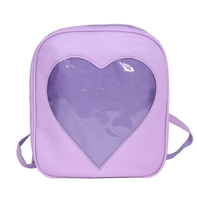 China Custom Waterproof DIY Ita Bag Daypack Satchel Heart Shaped Pin Backpack Candy Kawaii PU Leather Pins Bag for sale