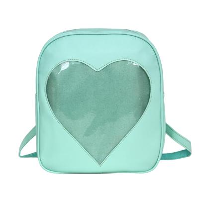 China Ita Bag Women Transparent Love Heart Backpack Waterproof Customized PU Leather Backpack With Clear Window For Girls for sale