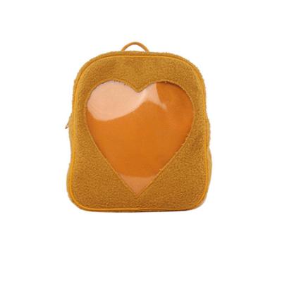 China Other Ita Bag Manufacturing New Design Transparent Fur Plush Heart Clear PVC Window Display Pins Women Backpack Ita Bag Custom for sale