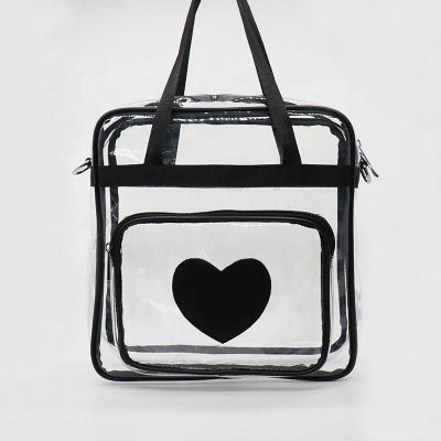 China Water Resistant Square Shaped Clear PVC Shoulder Bag Unisex Transparent Stadium Purse With Heart Shaped Applique for sale