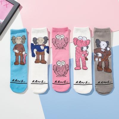 China KAWS Hip Hop fashion brand sporty women thongs unisex funny pink mid length white crew men cartoon sock teen wholesale for sale