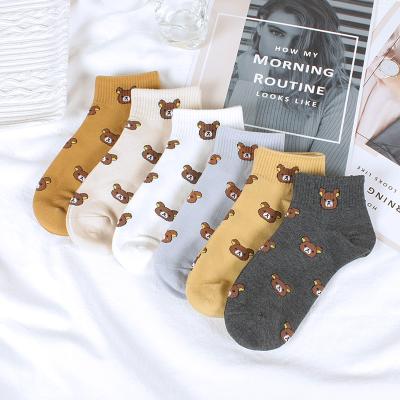 China Sporty Woman Bangs Bear Full Print Printed Korean Funny Cartoon Fashion Popular Japan Style Ankle Women's Animal Teen Socks for sale