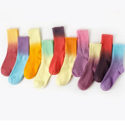 China Women Athletic Socks Tie Up OEM Colorful Custom Logo Cotton Crew Dye Gradient Sports Candy Casual Sock Wholesale Colorful Men for sale