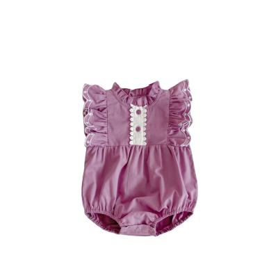 China 2021 summer new purple cotton polyester/baby romper high quality newborn infant jumpsuit ruffled sleeve party clothing for sale