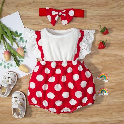 China White Sleeve Top+red Dot Patchwork Infant Newborn Bodysuit Summer Clothes Polyester Shorts/Polk Dot Baby Romper Cotton Ruffle Lace for sale