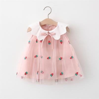 China Fashion Design Breathable Baby Dress Turn Down Collar Strawberry Tulle Tutu Princess Birthday Party Cute Toddler Infant Toddler Dresses for sale