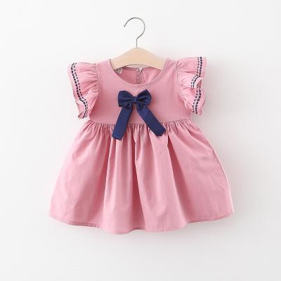 China Breathable Babies Dresses 6-12 Months 3T Baby Solid Color Dress Bow Toddler Cotton Summer Infant Clothing for sale