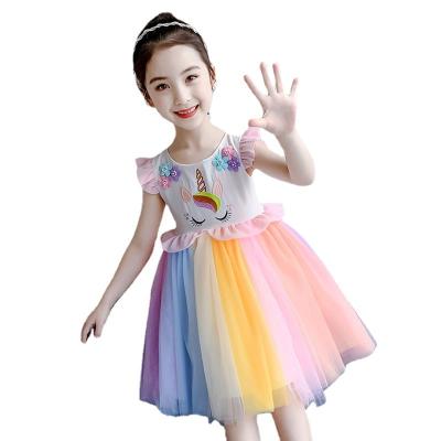 China Viable 2021 Girls Dress Summer Rainbow Unicorn Princess Tutu Tulle Kids Toddler Princess Dress Up Dresses for sale