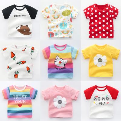 China Toddler Girl 1-3 Years Cartoon Polk Floral Short Sleeve Summer Casual Shirts Tops 100% Pure Cotton Stitch Kid Clothing for sale