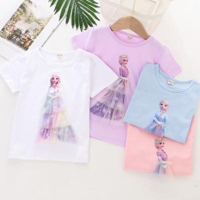 China Summer Viable Girls Short Sleeve Elsa Anna Baby Kids Cotton Tops T-shirt Children Stitch Anime Clothes Fashion 3 8 Y for sale