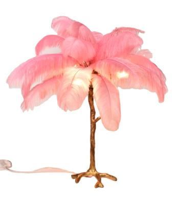 China Modern Meerosee Ostrich Hair Floor Lamp in Living Room Luxury Brass White/Blue/Pink Copper Floor Lamp Tripod Floor Lamp MD92780 for sale