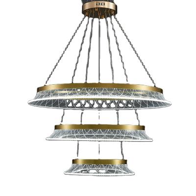 China MEEROSEE Modern Led Pendant Light MD87147 Modern Stainless Steel Acrylic Rings Ceiling Fixture Adjustable Led Chandeliers 3 Rings for sale