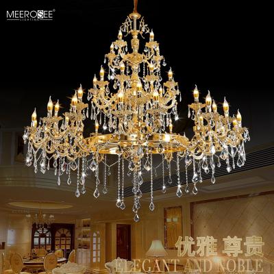 China Modern Meerosee Arm Gold Carving Chandeliers with Die Casting Flower Plate K9 Crystal High Quality Lighting Lamp MD86823 for sale