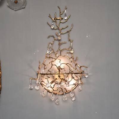 China Meerosee Modern Wall Bracket Lights Gold Branches K9 Crystal Indoor Modern Room Wall Light MD87033 Lighting Fixtures Hotel Living for sale