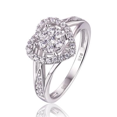 China Beautiful FASHIONABLE Luxury Heart Shape Wedding Ring In 925 Sterling Silver Engagement Rings With Rhodium Plated CZ for sale